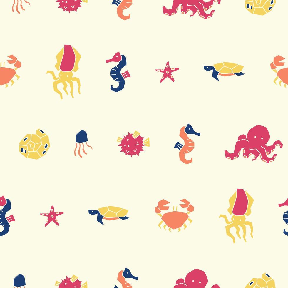 Collection Underwater Animal Seamless Pattern illustration for Print, Wallpaper, Decoration. vector