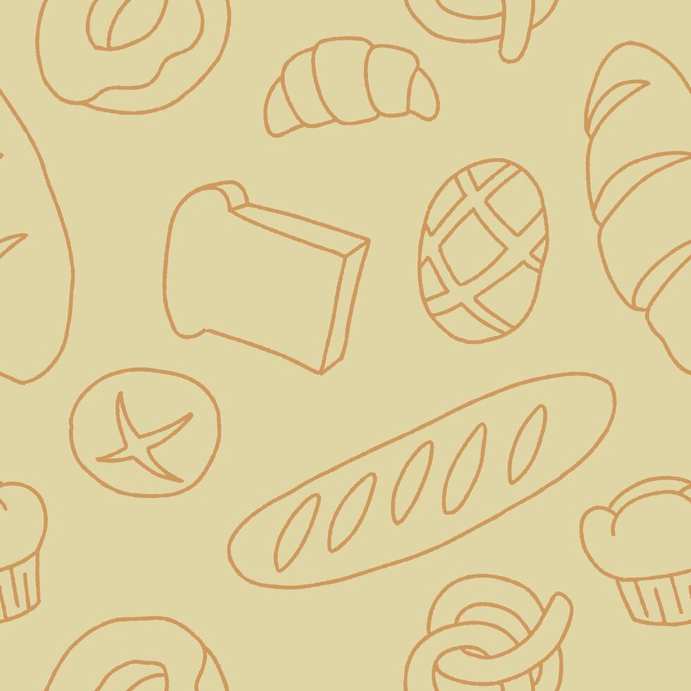 Outline Bakery Bread baked Seamless Pattern illustration Design vector