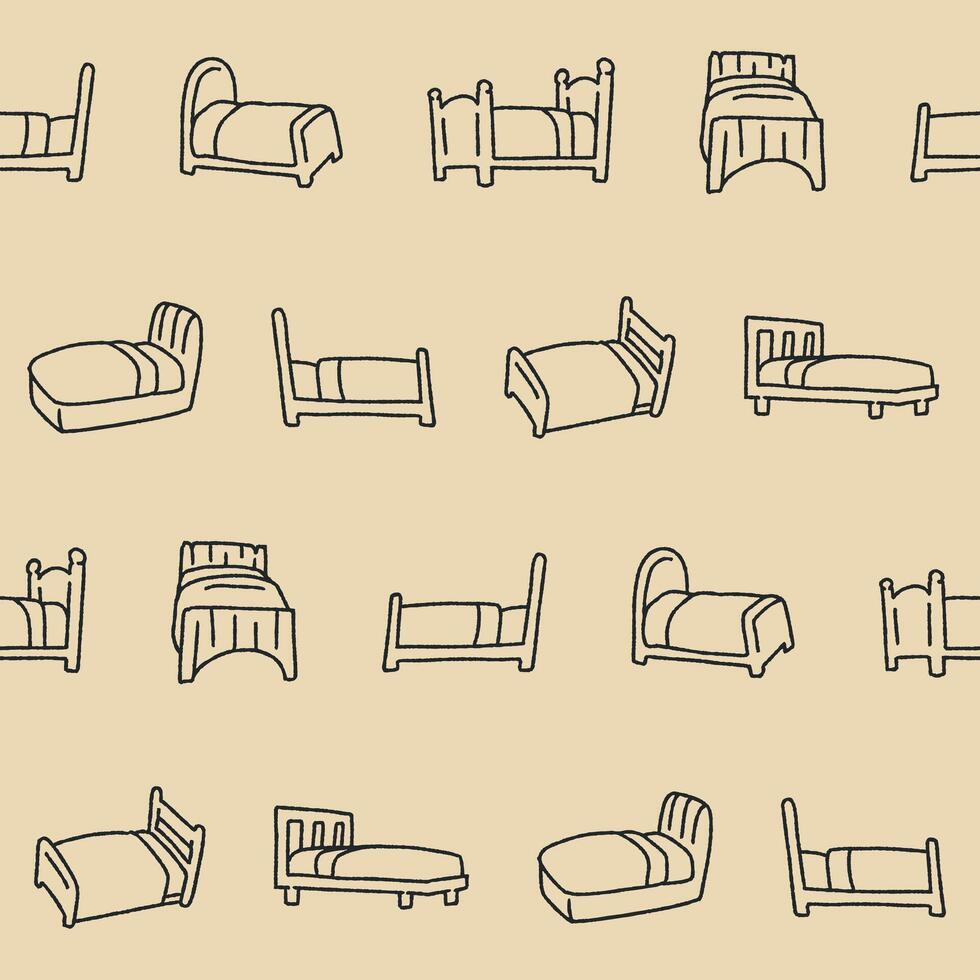 Outline Collection of Bed Seamless Pattern illustration for Print, Wallpaper, Decoration. vector