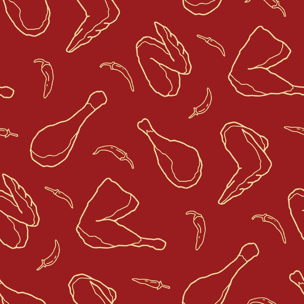 Outline Fried Chicken Chilli Seamless Pattern illustration Design vector