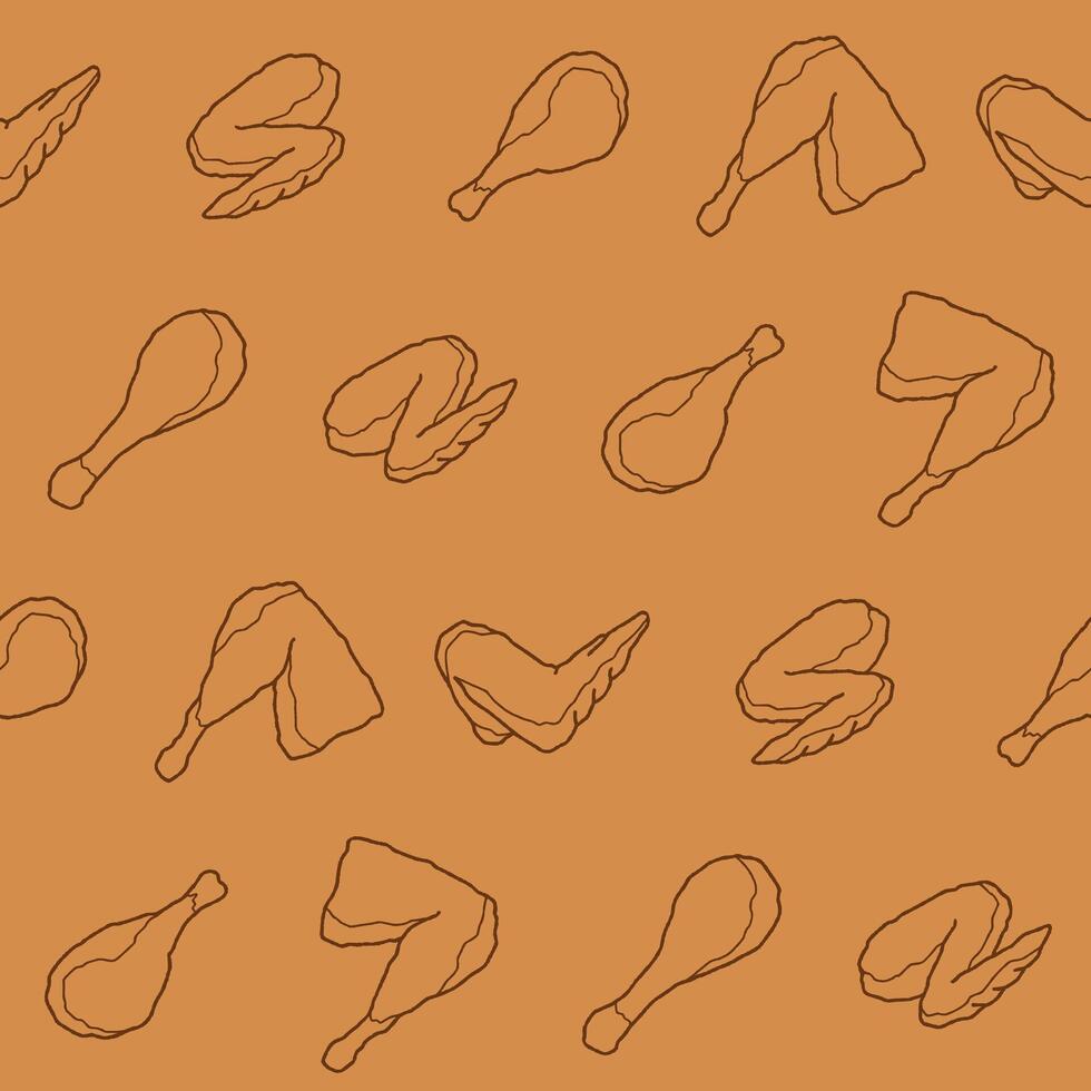 Outline Collection of Fried Chicken Seamless Pattern illustration Design vector