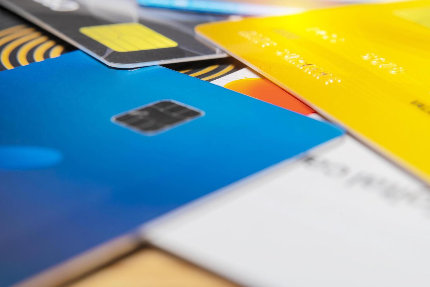 Credit card close up shot with selective focus for background. photo