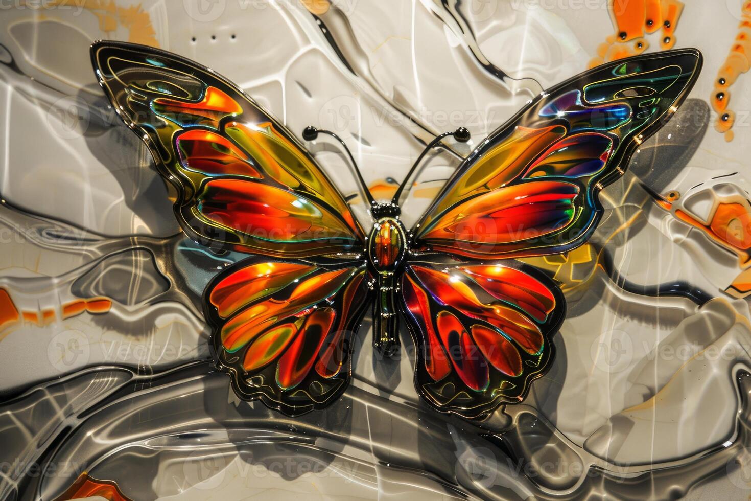 Colorful artistic butterfly spreading its wings on abstract background photo
