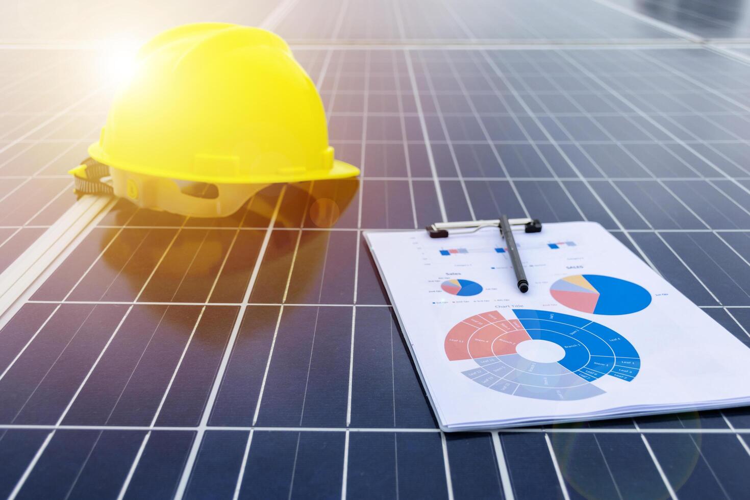 Working solar station photovoltaic panels photo