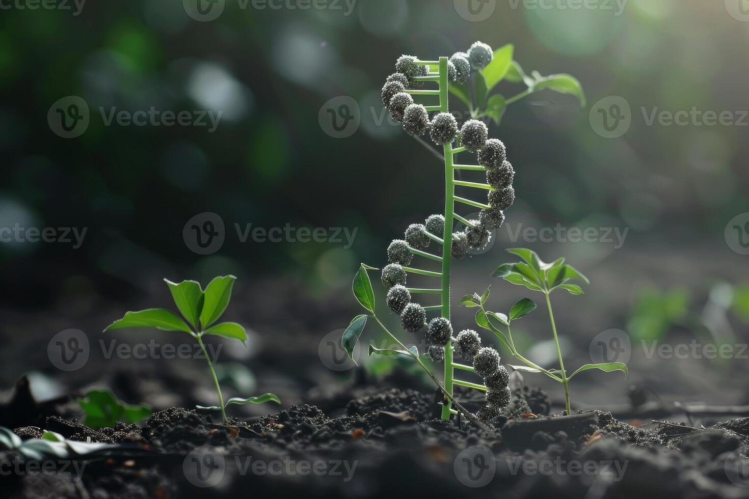 Conceptual growth ladder on a new plant photo