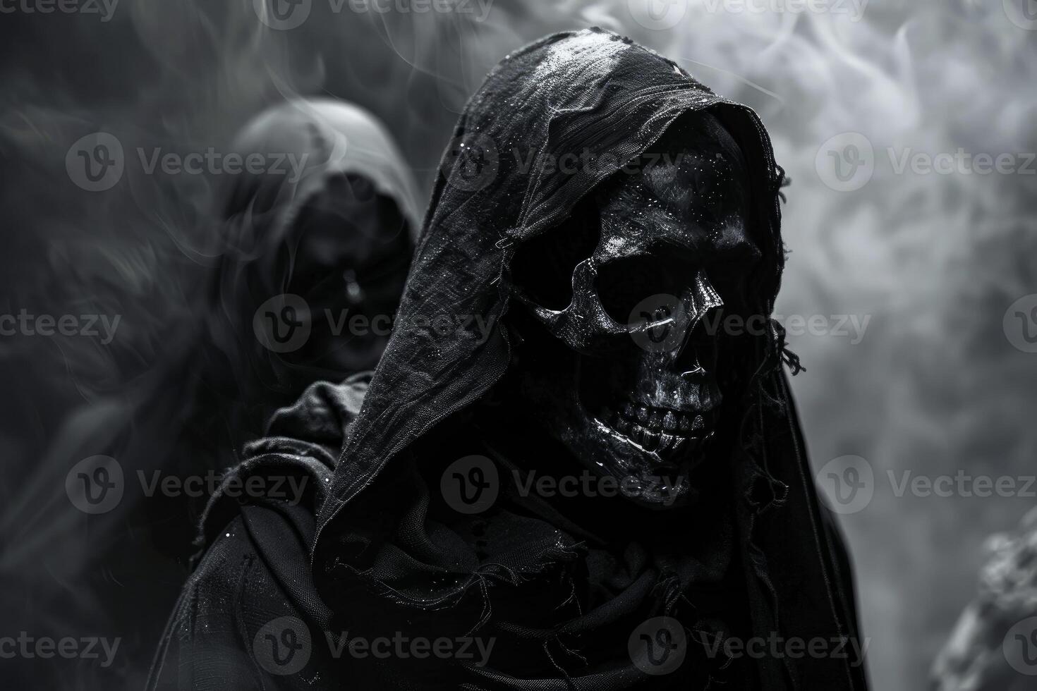 Mysterious grim reaper in mist photo