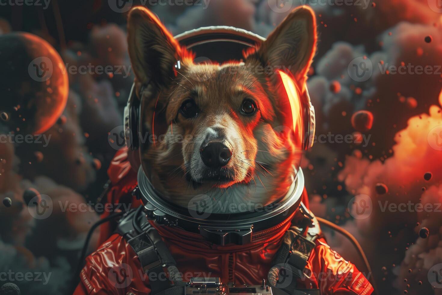 Space explorer corgi with planets background photo