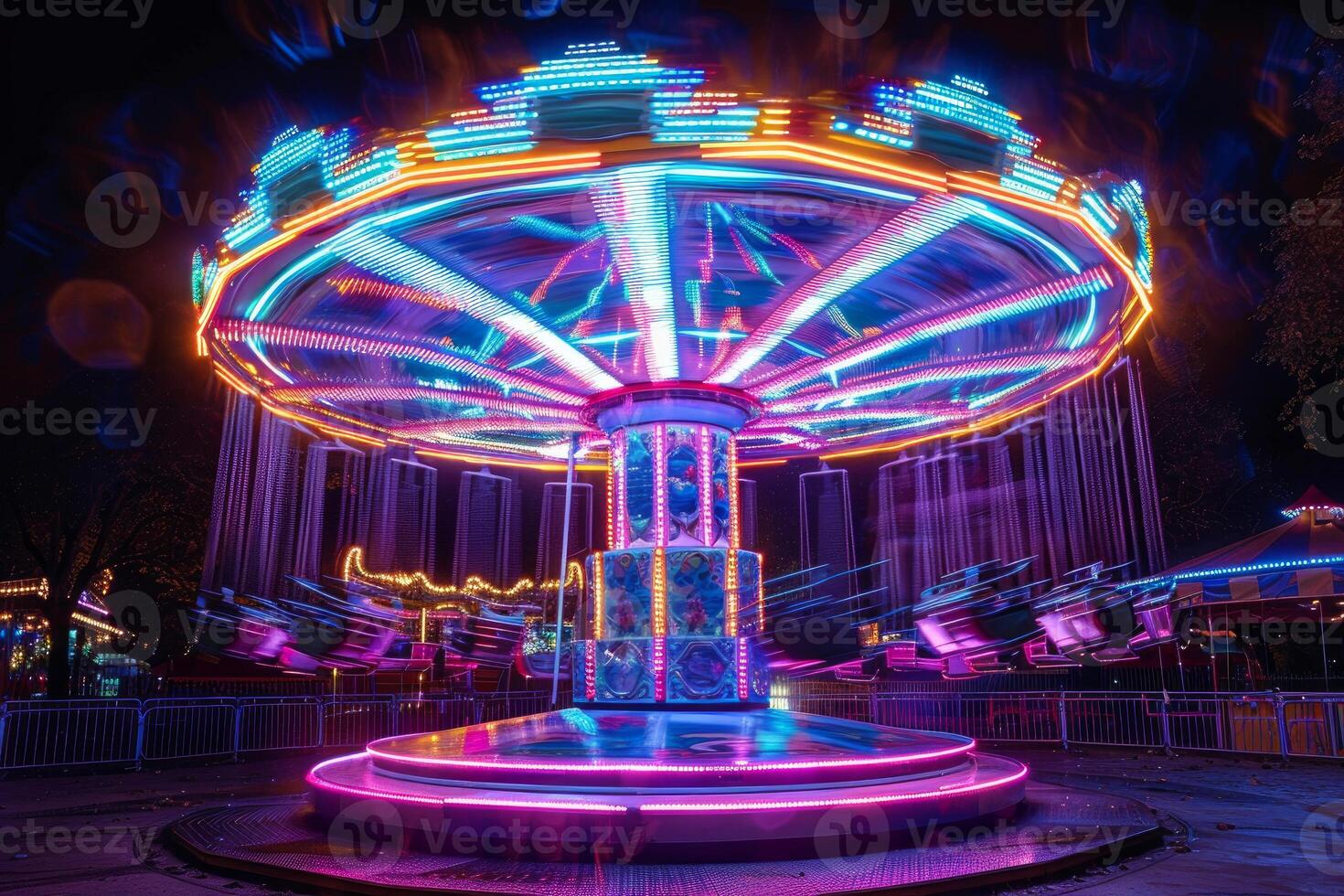 Vibrant carousel in motion at night photo