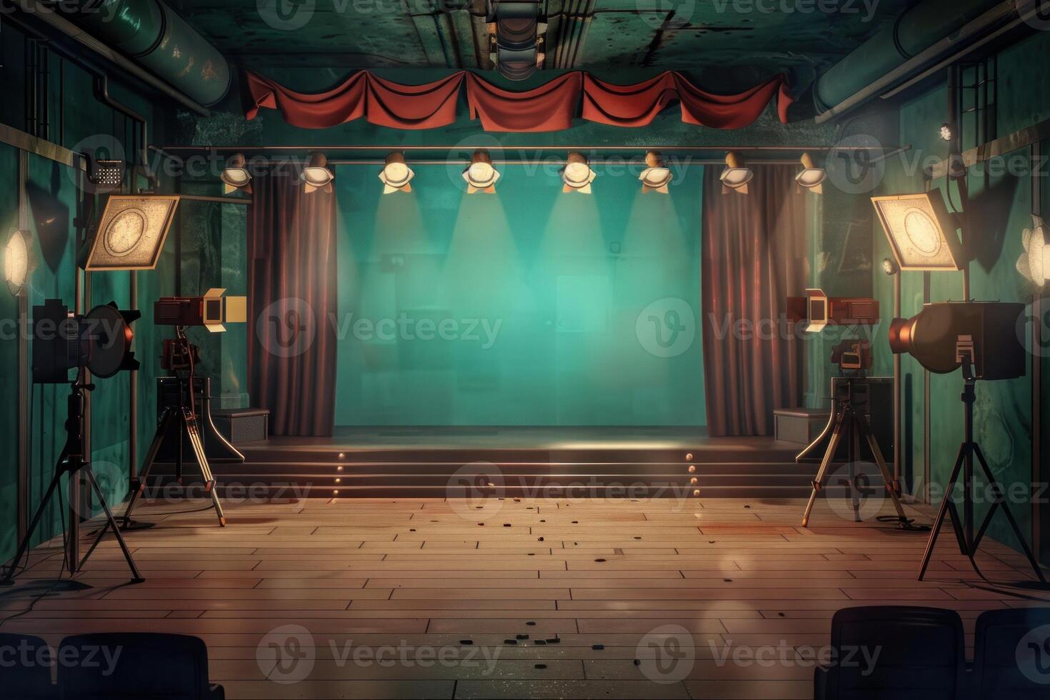 Vintage empty stage with spotlight illumination photo