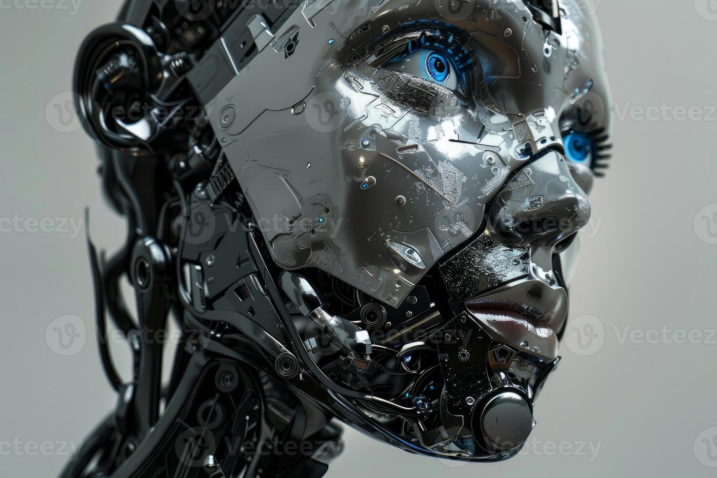 Futuristic female robot with blue eye photo
