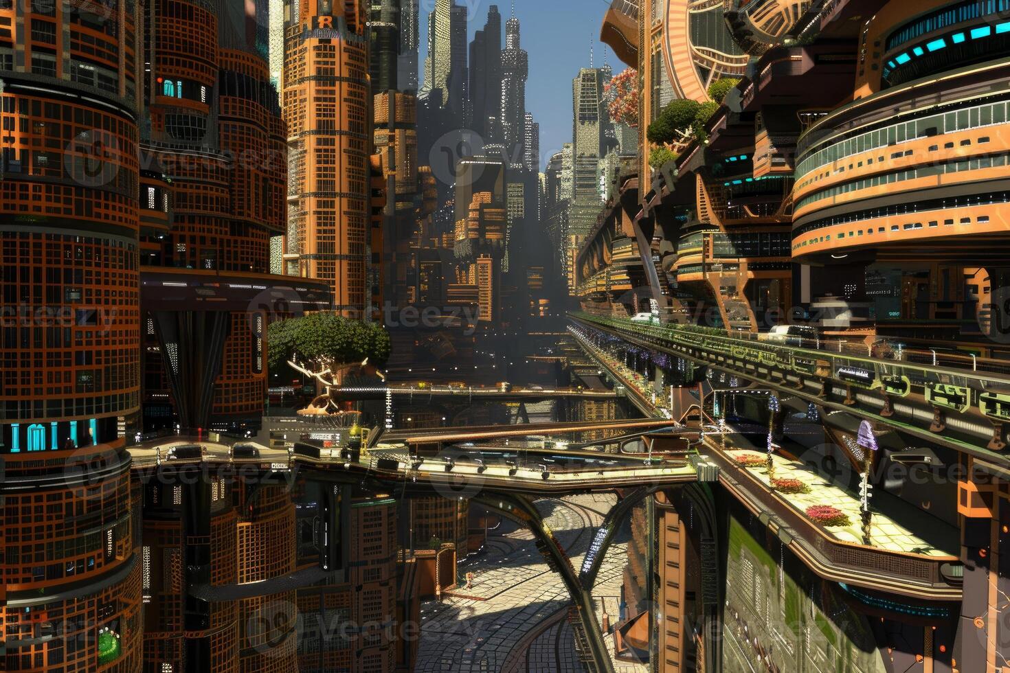 Futuristic cityscape with modern skyscrapers photo
