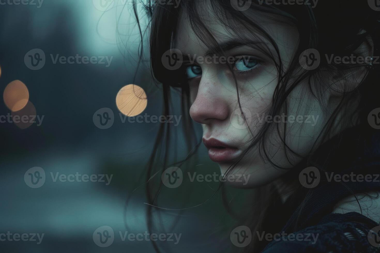Mysterious woman with intense gaze photo