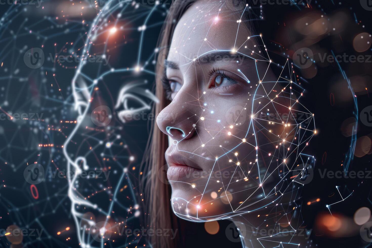 Digital portrait of woman with futuristic overlay photo