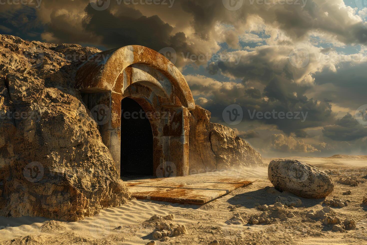 Abandoned desert structure at sunset photo