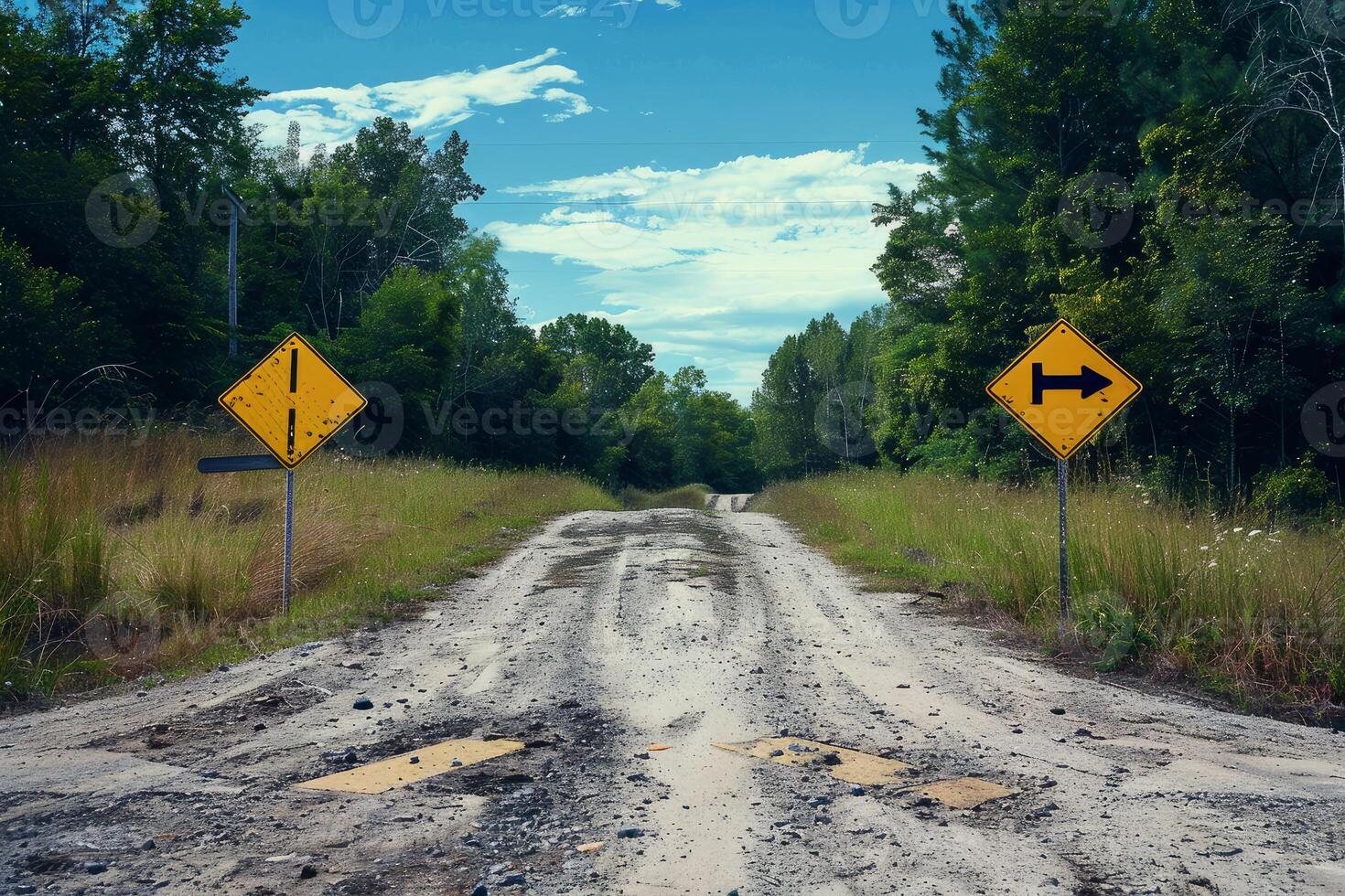 Rural crossroads with directional signs photo