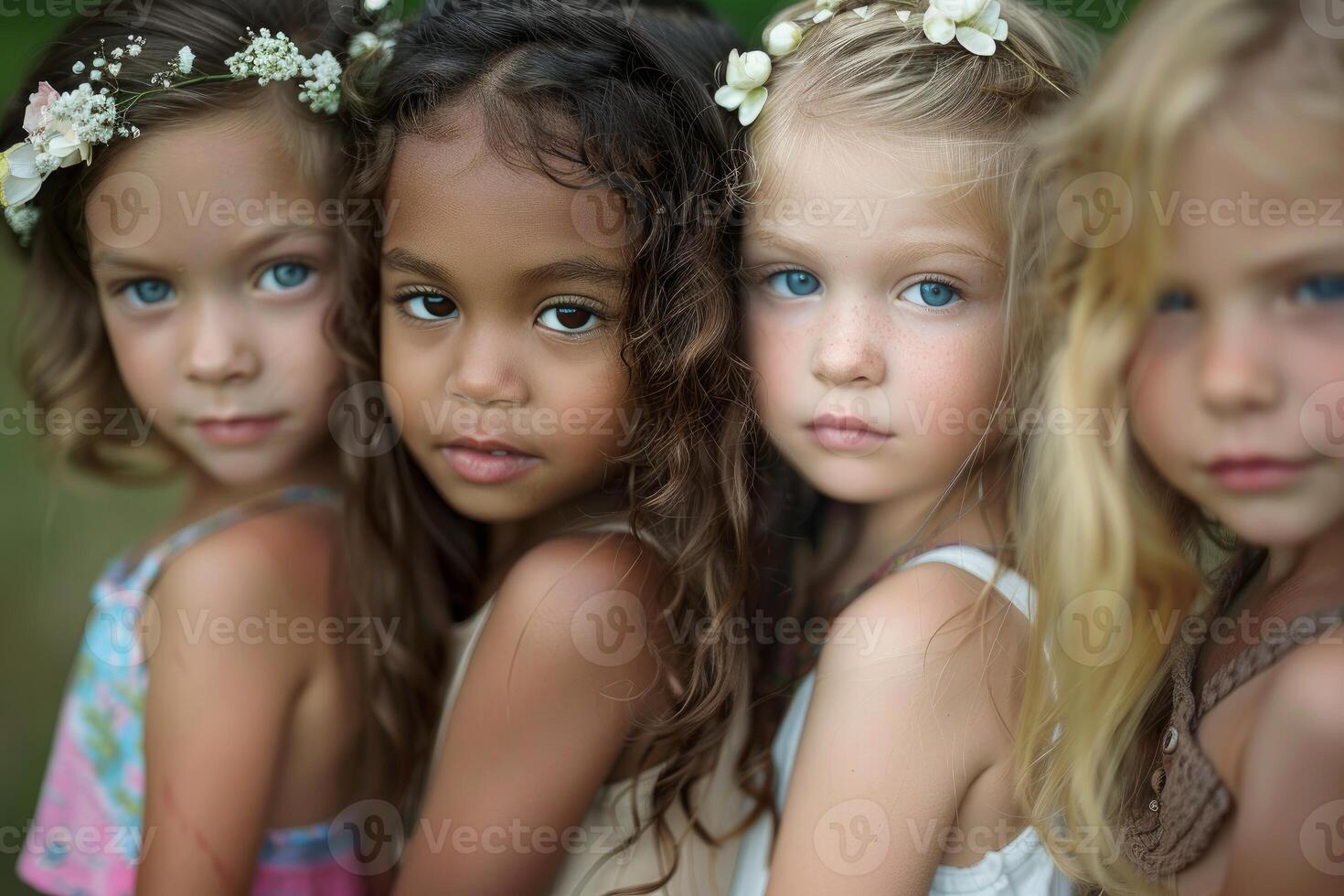 Diverse group of children with flower accessories photo