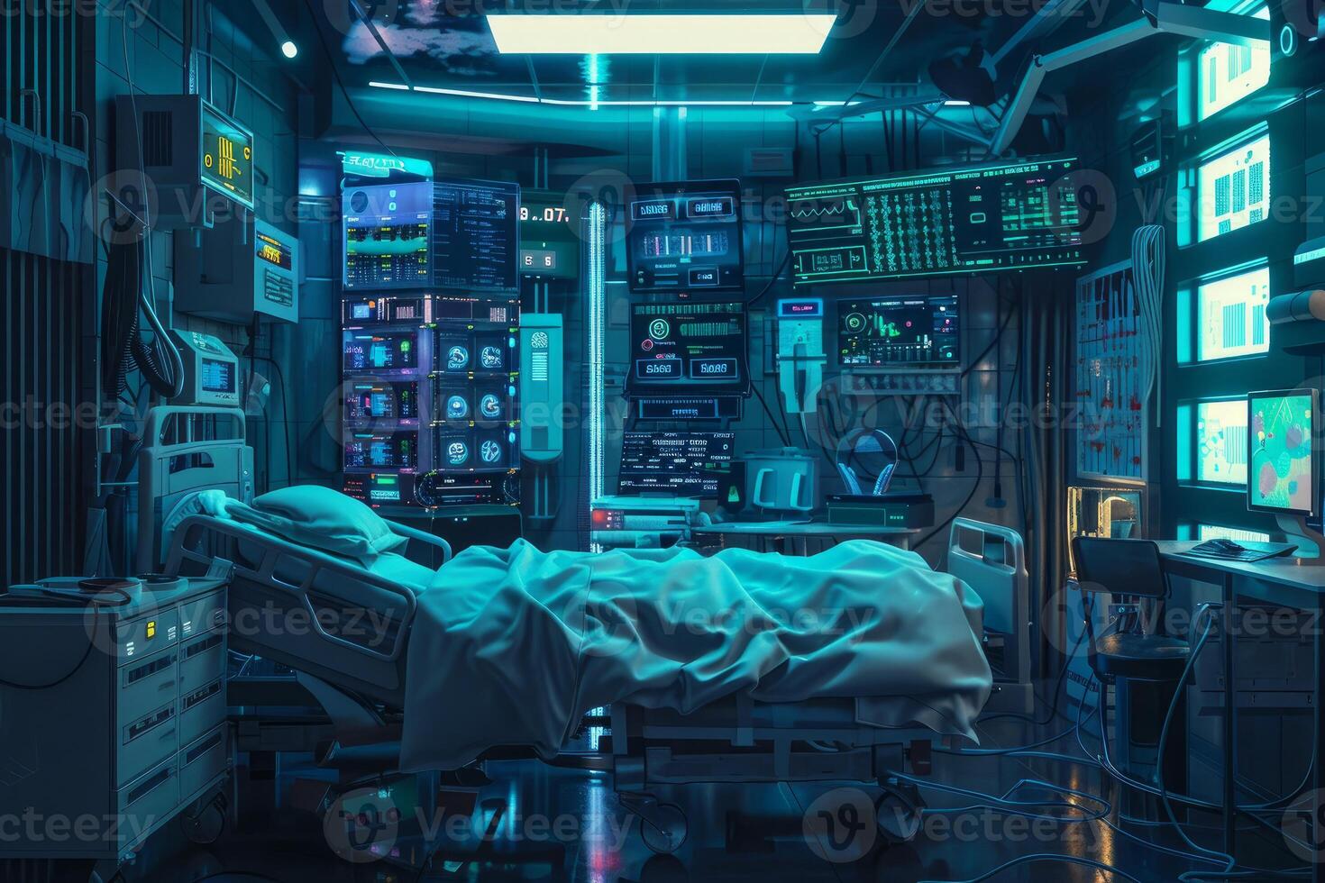 Futuristic medical bay with advanced technology photo