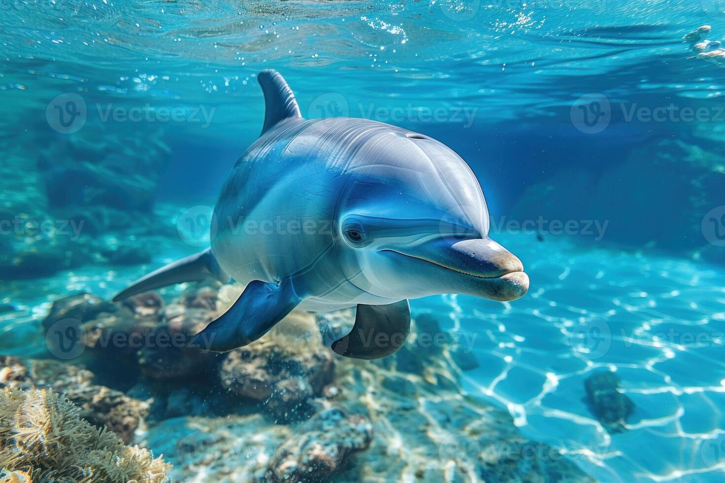 Graceful dolphin swimming in crystal clear waters photo