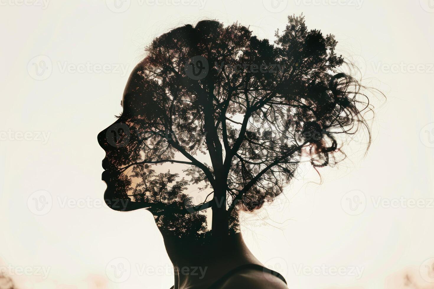 Mindful nature double exposure portrait photo