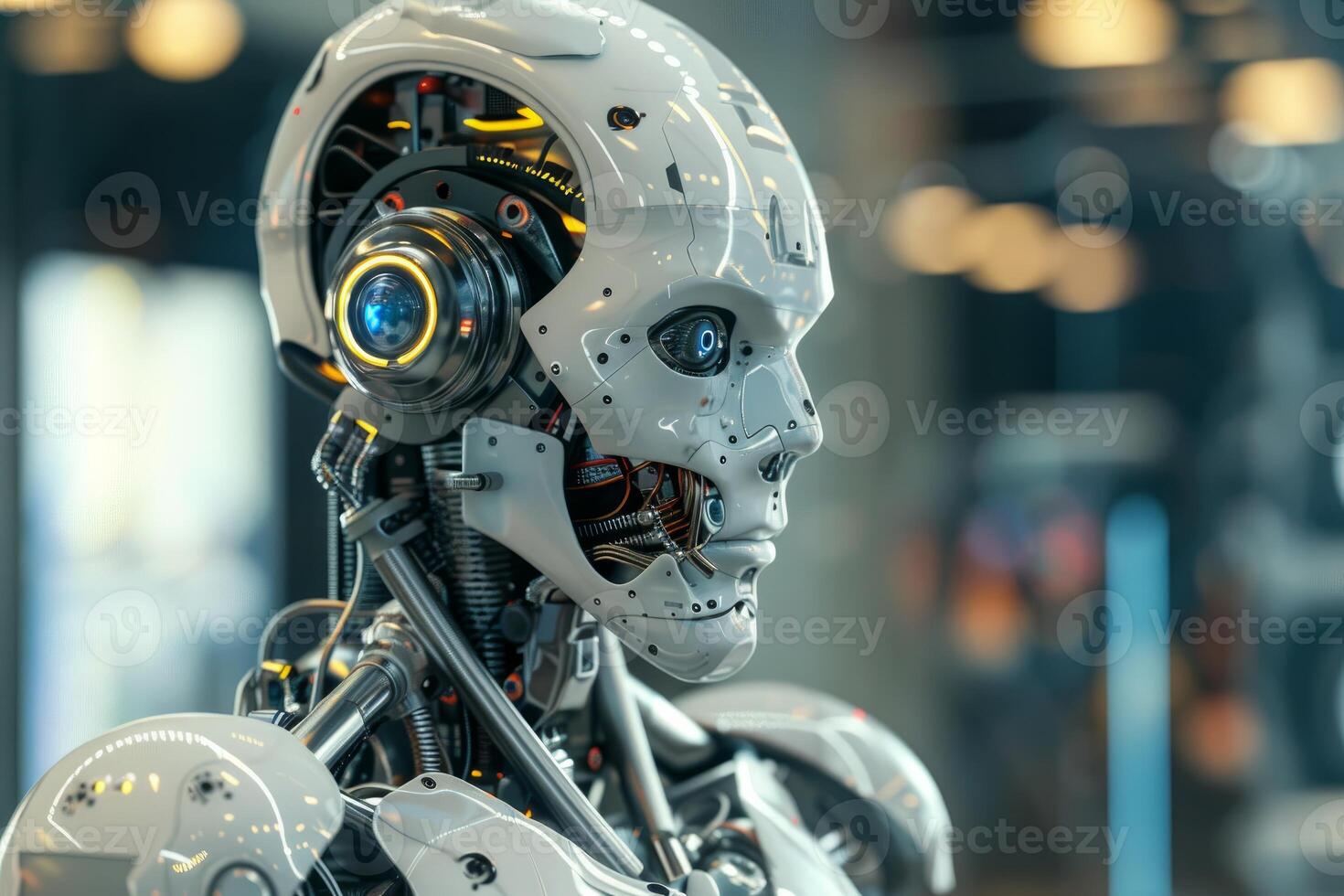 Futuristic robot with human features photo