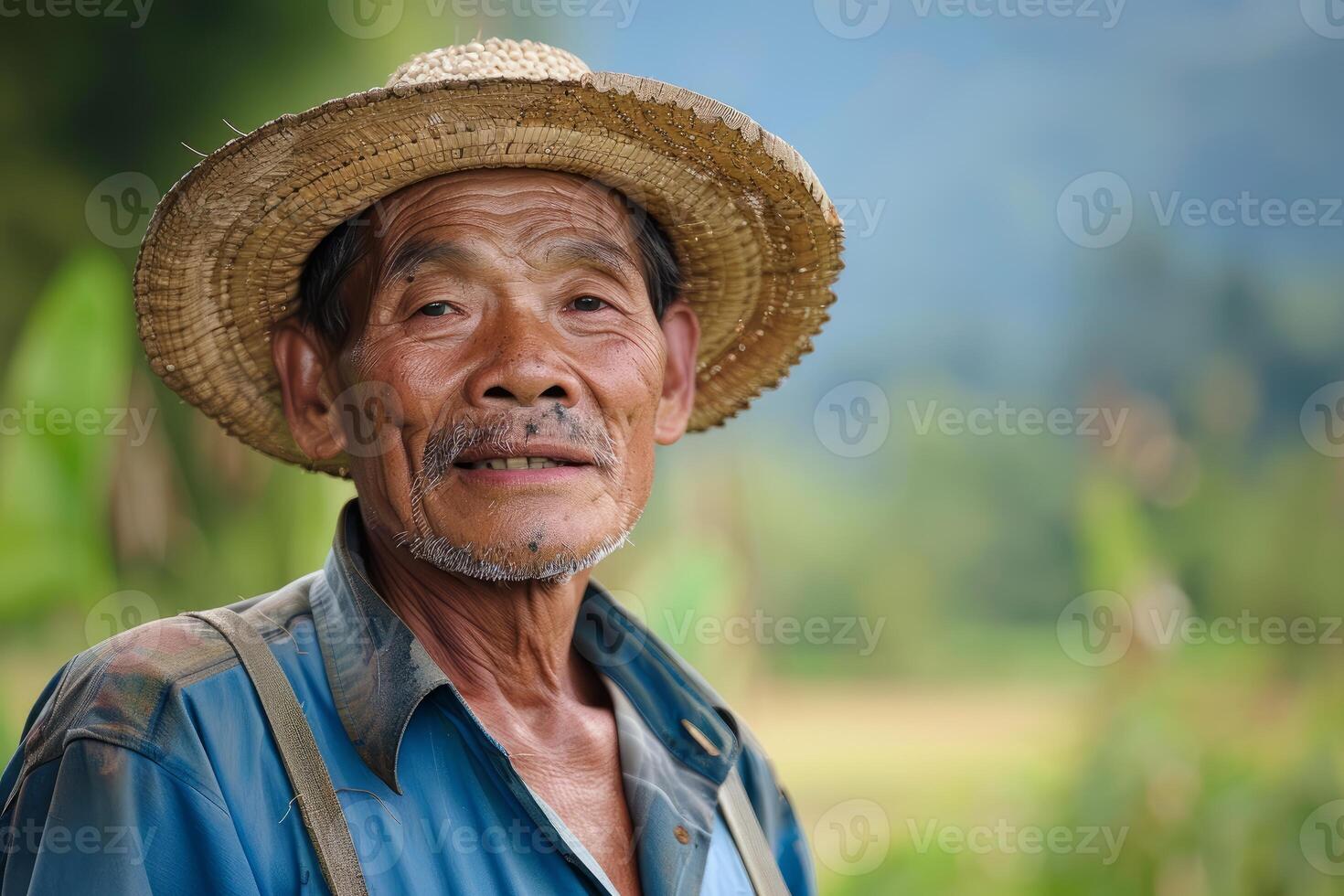Portrait of a senior farmer with straw hat photo