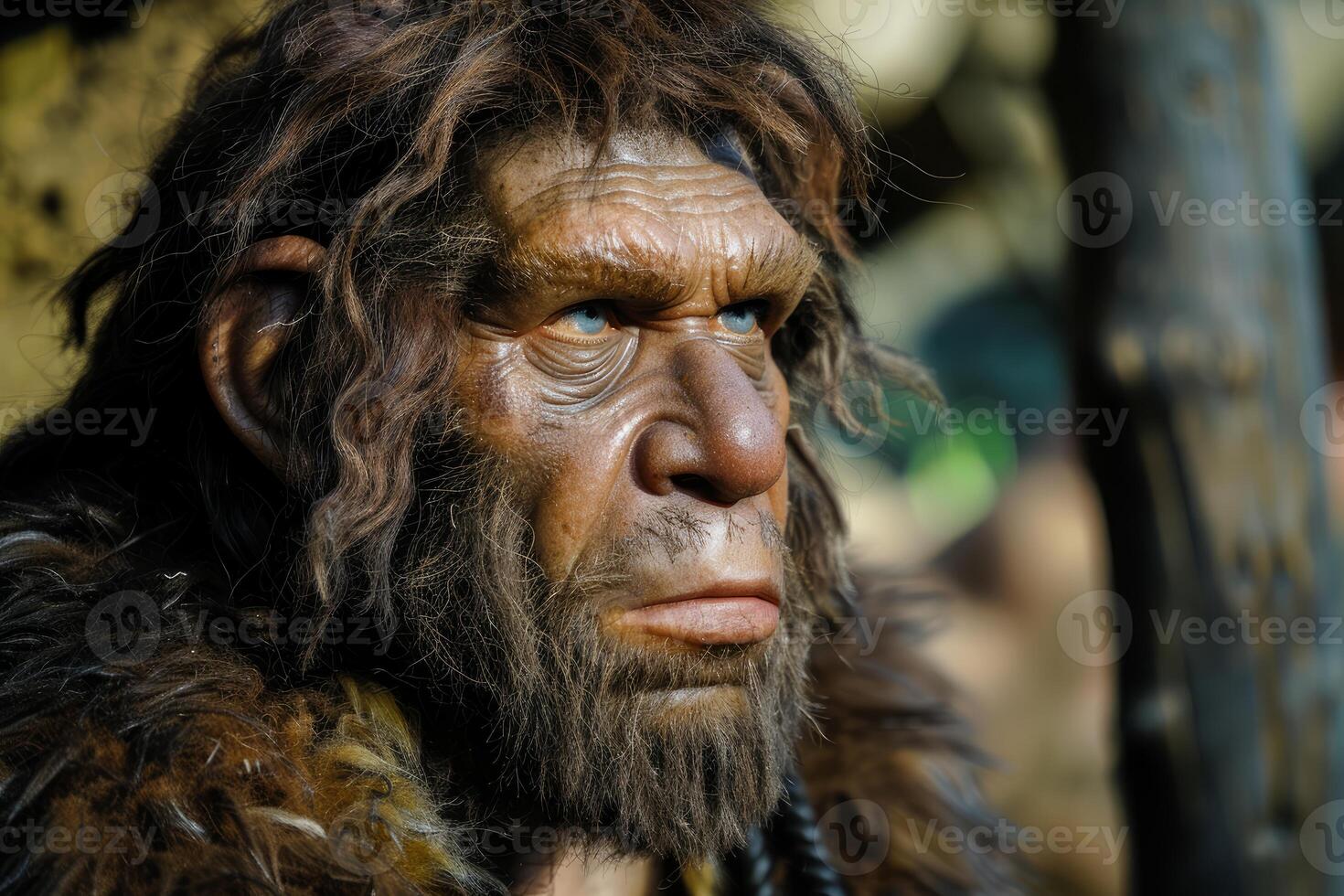 Portrait of a neanderthal in thoughtful pose photo