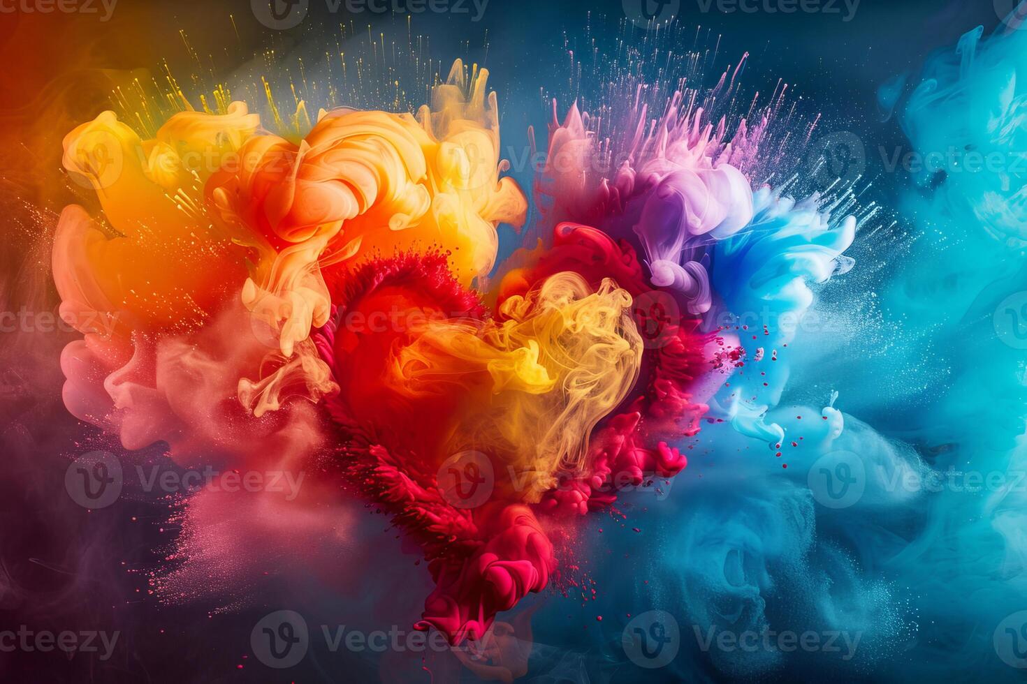 Colorful heart in smoke abstract art concept photo