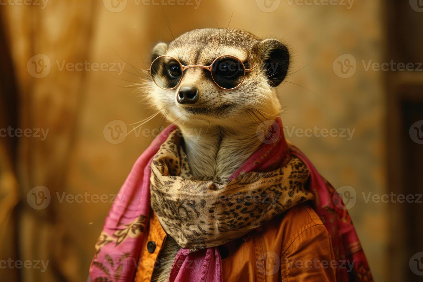 Stylish meerkat sporting sunglasses and scarf photo