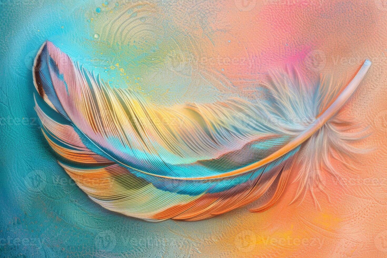 Colorful feather on textured canvas photo