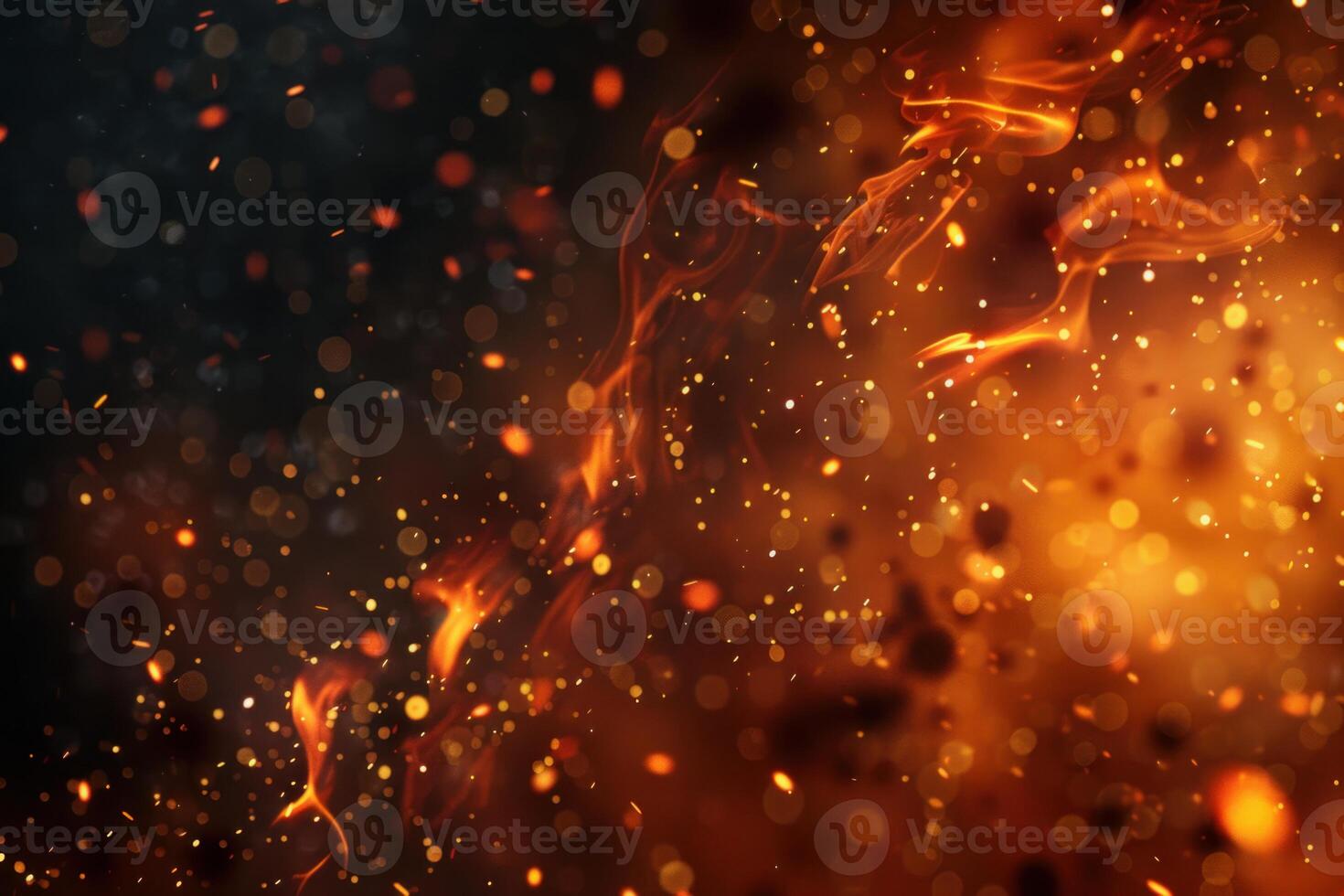 Warm, glowing abstract background with sparkling bokeh and dynamic fire like elements photo