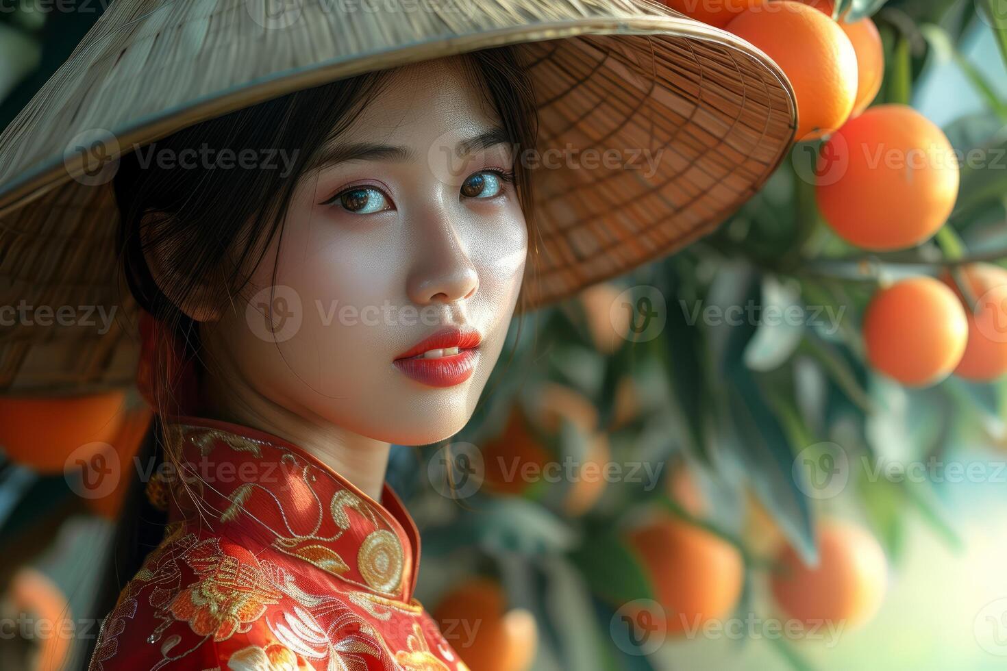 Striking Beauty Vietnamese girl model face. Generate Ai photo