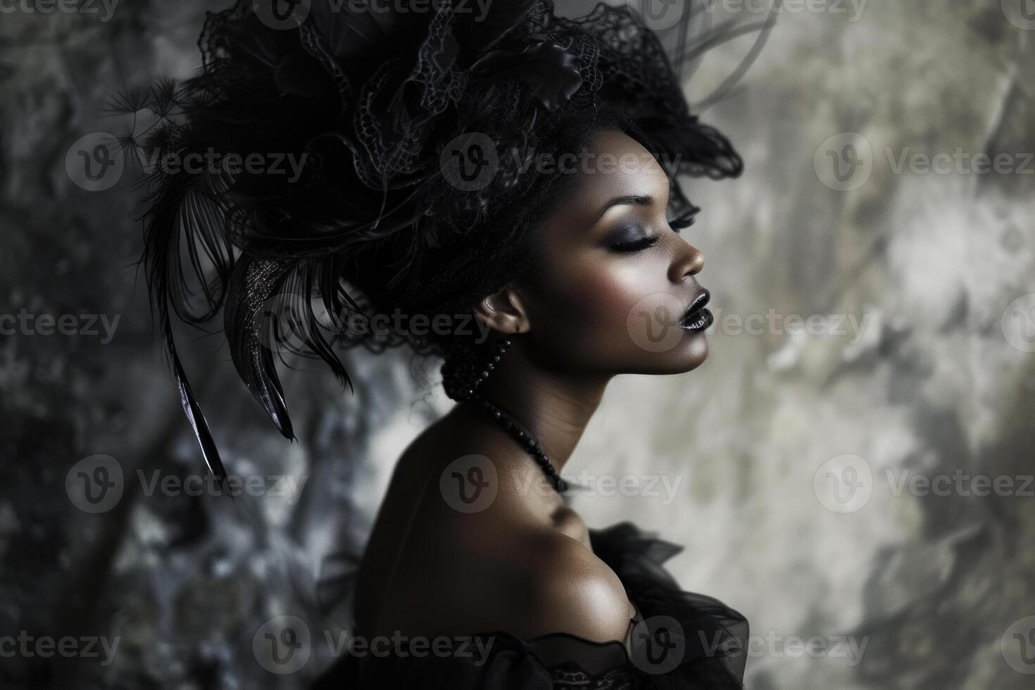 Enigmatic Black gothic woman. Generate ai photo
