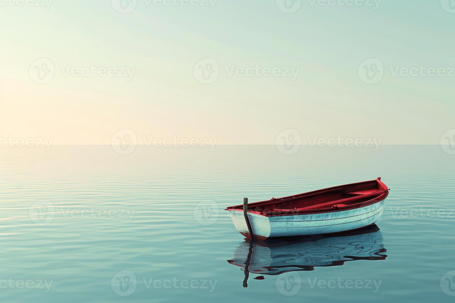 Serene seascape with red boat photo