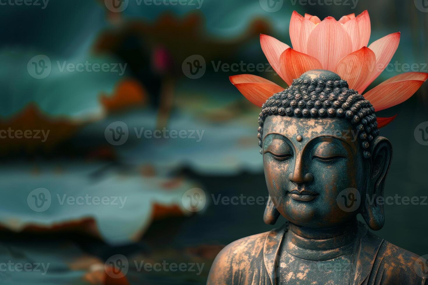 Serene buddha statue with lotus photo