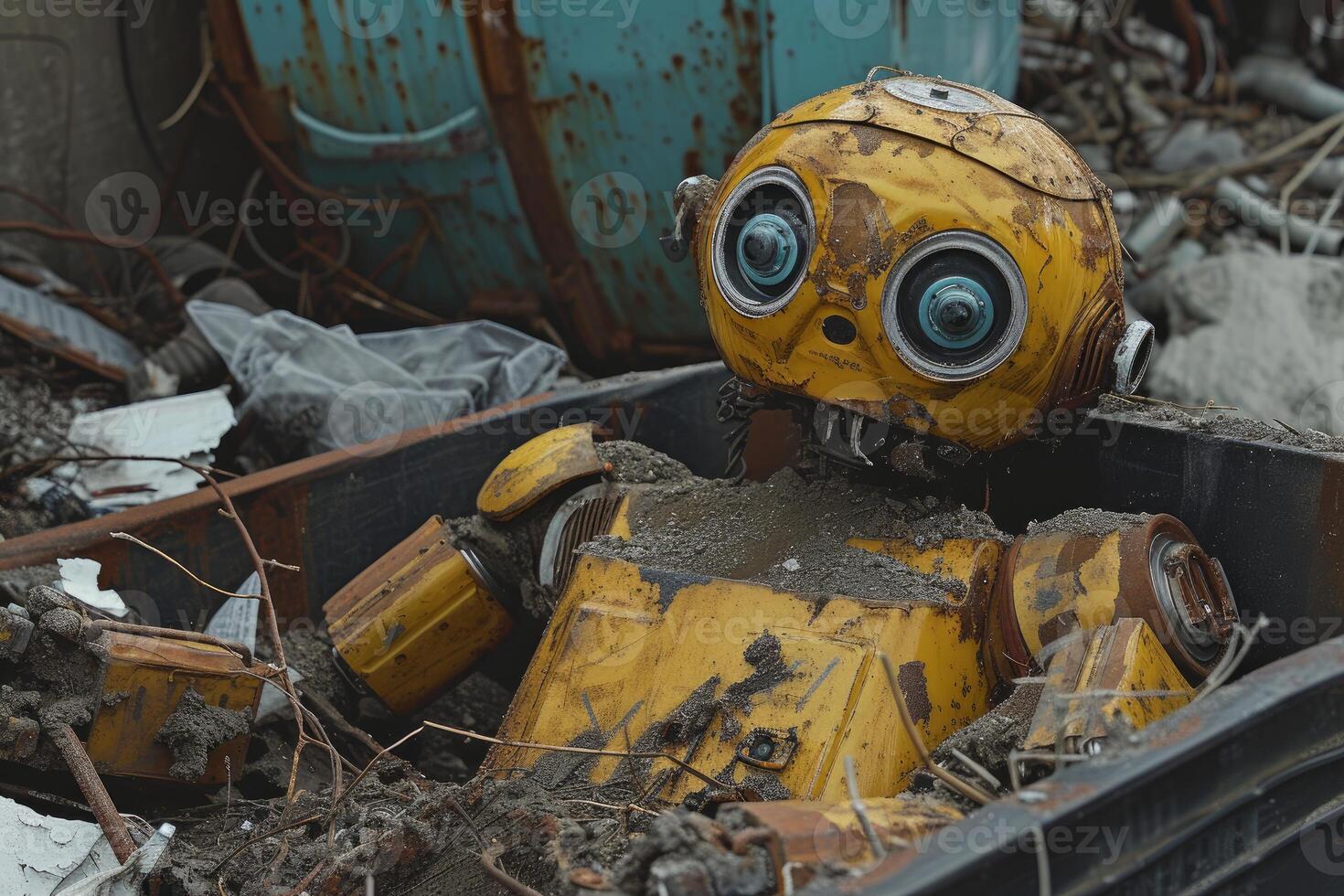 Abandoned robot head in junkyard photo