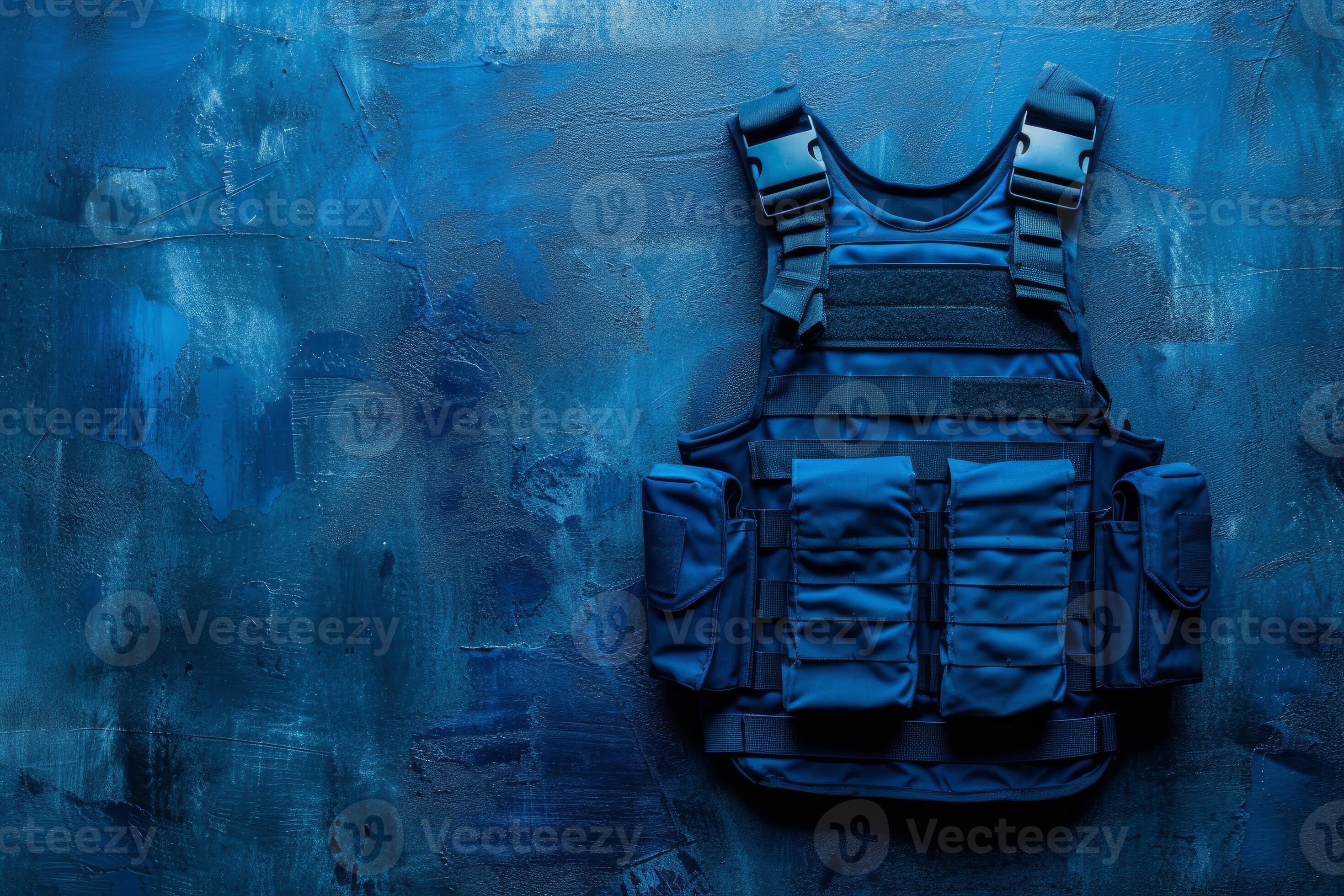Tactical vest on textured blue background 47897627 Stock Photo at Vecteezy