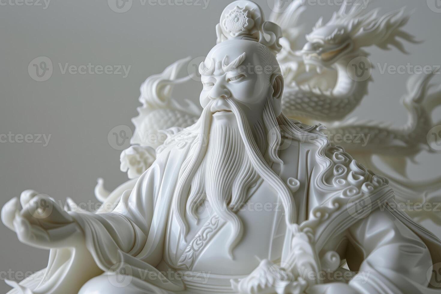 White porcelain chinese deity statue with dragon photo