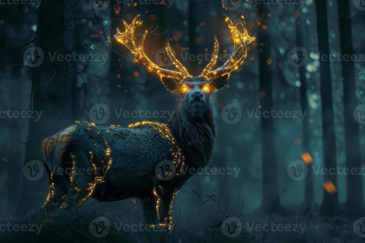 Enchanted forest deer with glowing antlers photo