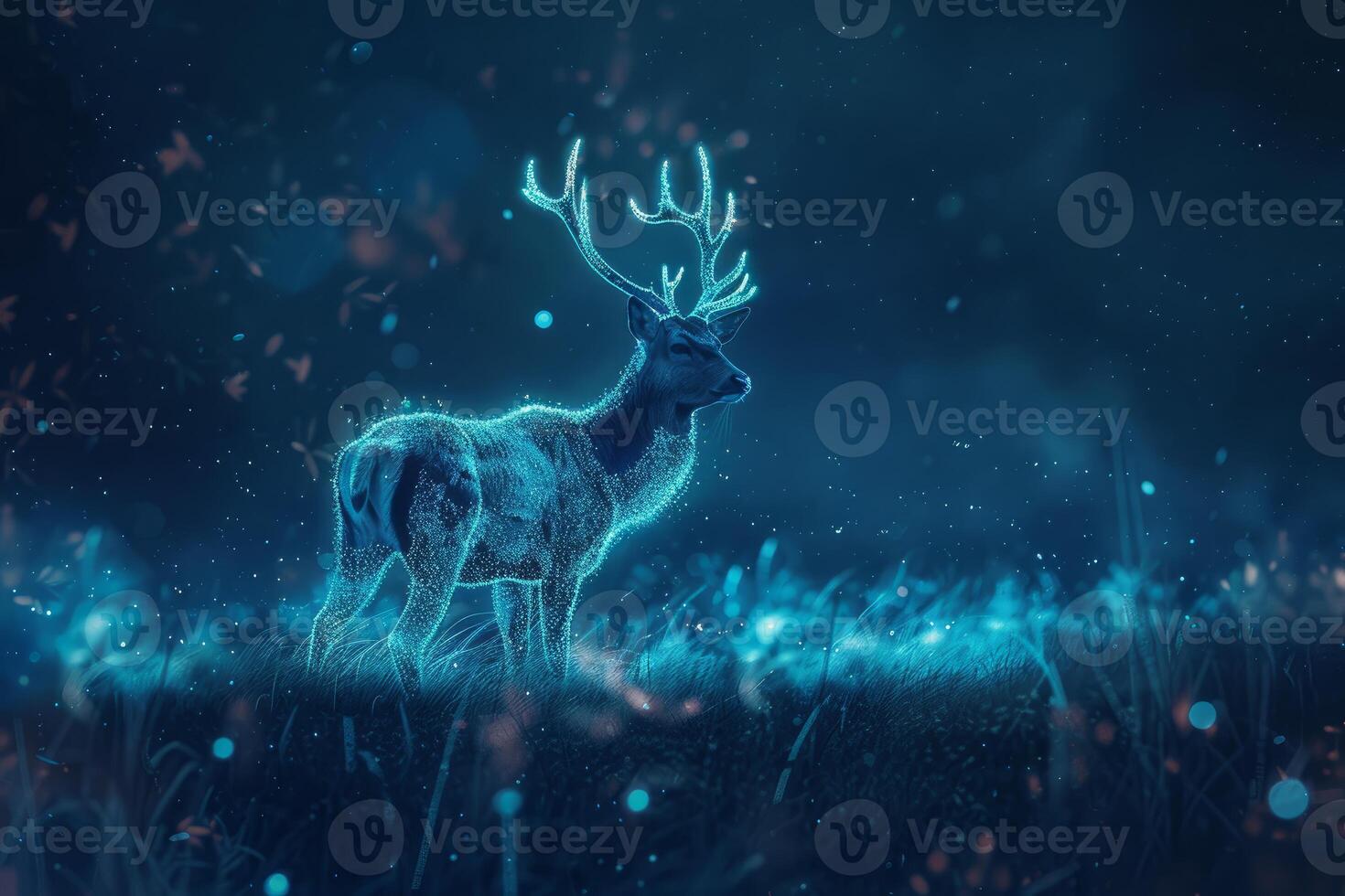 místico brillante ciervo en encantado noche bosque foto