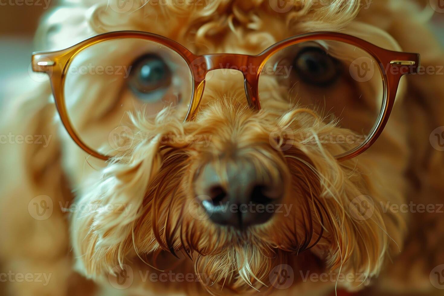 Humorous dog wearing glasses closeup photo