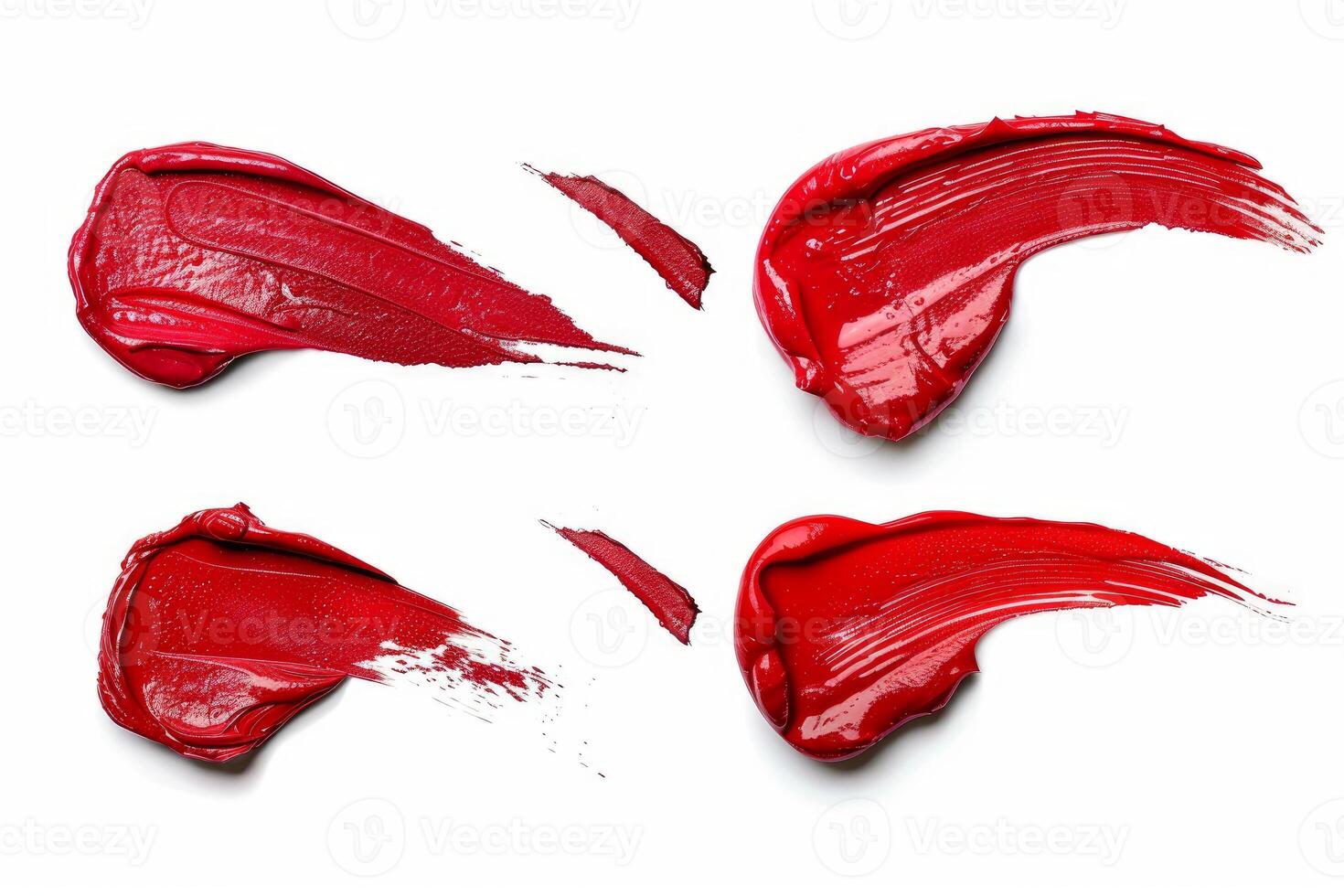 Set of red lipstick smears on white background photo
