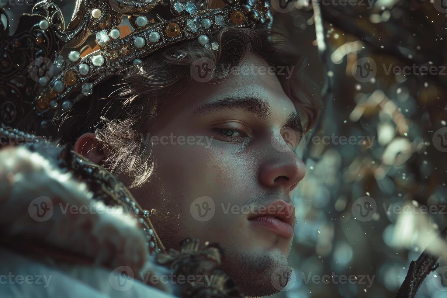 Regal portrait of a young king in thoughtful repose photo