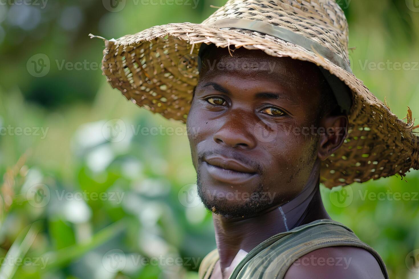 Portrait of a smiling man in straw hat outdoors photo