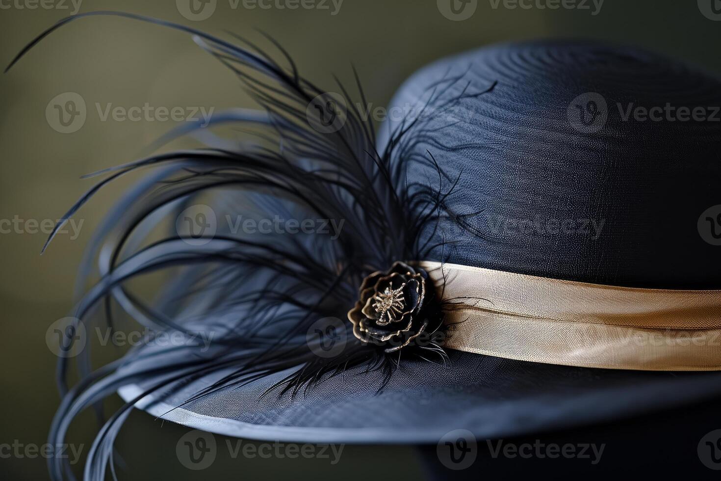 Elegant black hat with feather detail photo