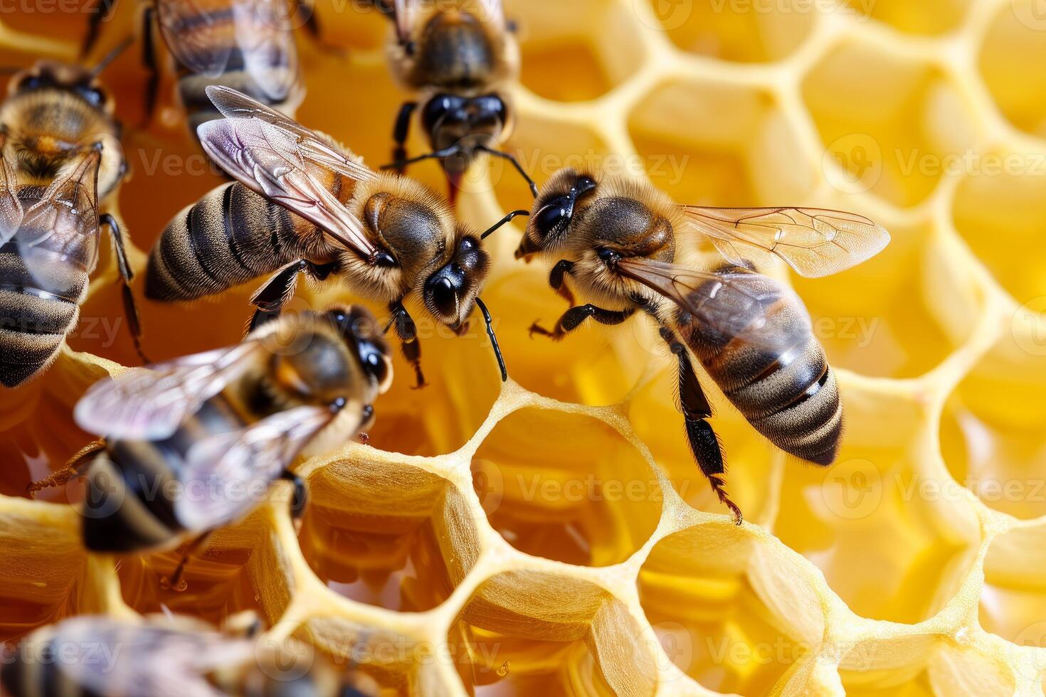 Mesmerizing Bees honeycomb closeup. Generate Ai photo