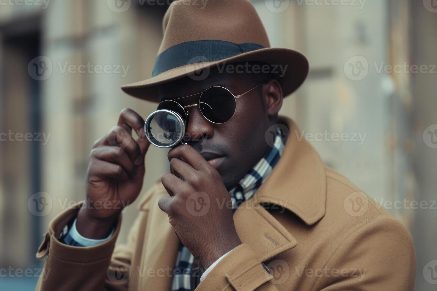 Resourceful Black man dressed detective. Generate Ai photo