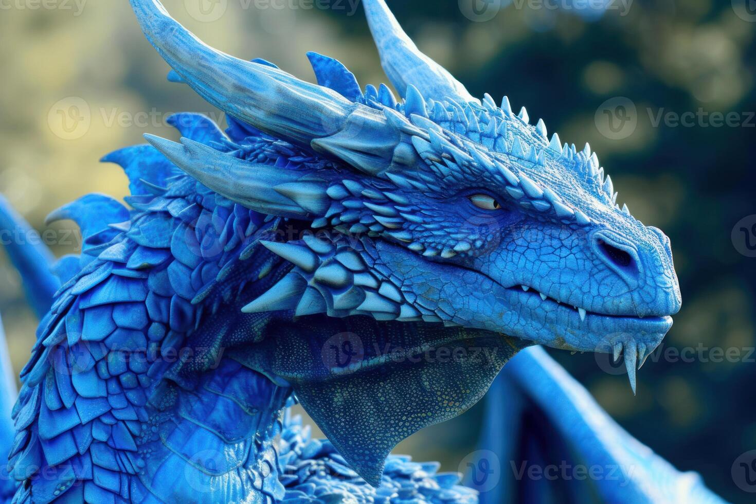Majestic blue dragon head close-up photo