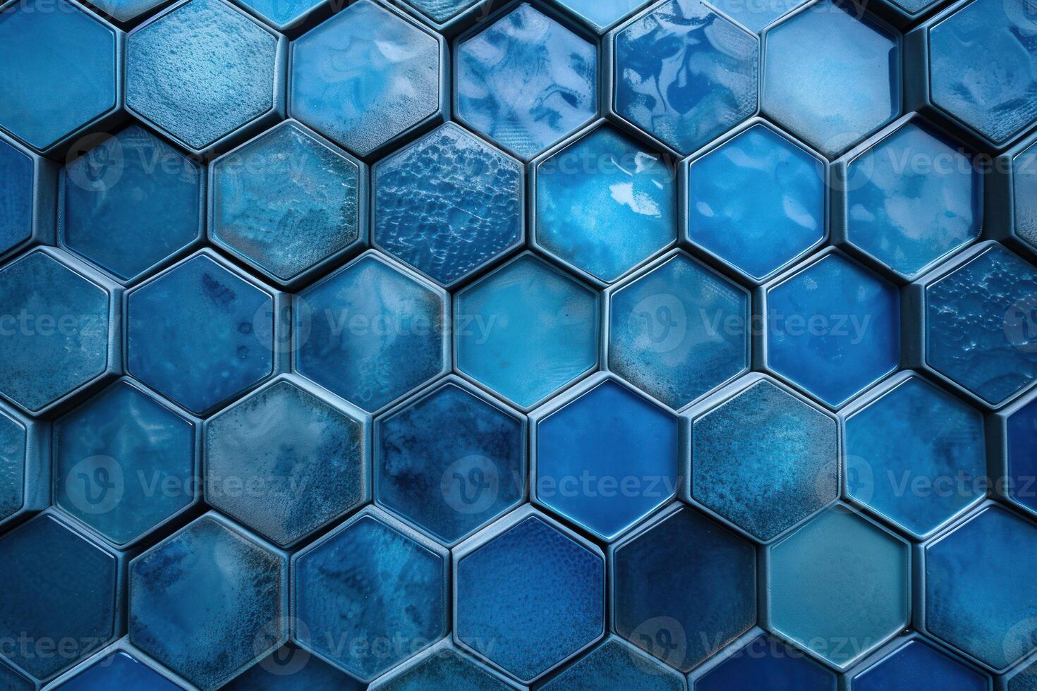 Abstract background of blue hexagonal tiles with varying textures photo