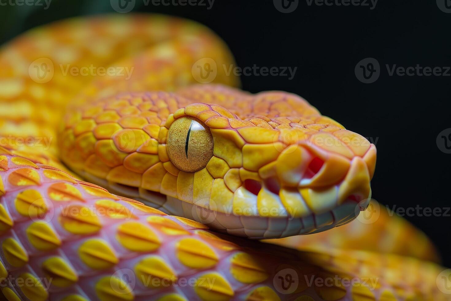Vivid close-up of yellow python snake photo