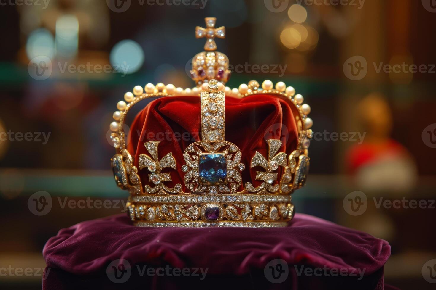 Royal crown on velvet cushion photo